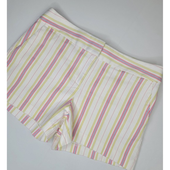 LOFT Pants - LOFT Striped Shorts Womens Size 10 White Pink Blue Yellow Cotton Stretch